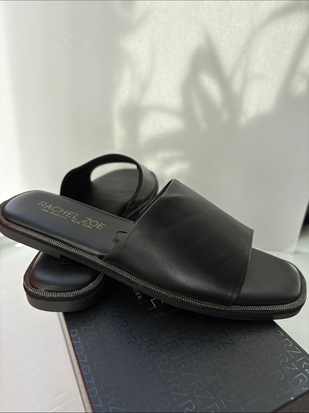 Rachel Zoe Black Leather Twix Slide Sandals